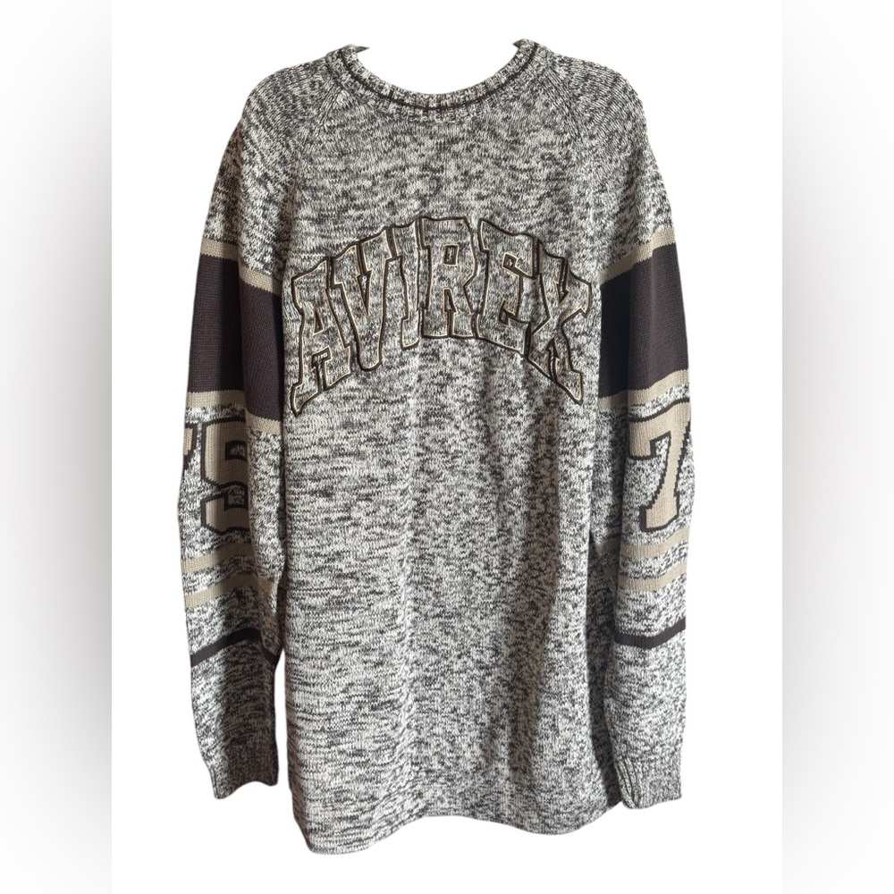 Avirex 3X Men's Knit Sweater Gray Brown Marled Varsity Aviator Preppy Aspen Y2K